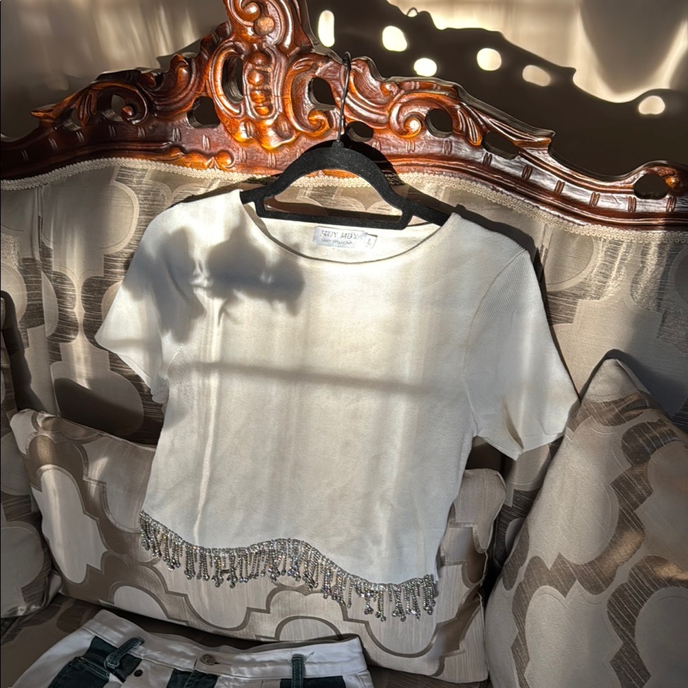 White Beaded Crop Top